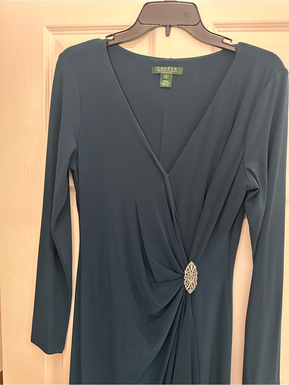 Ralph Lauren Teal Long Sleeve Wedding Dress with Brooch Detail